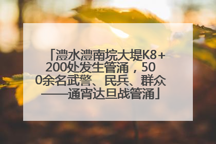 澧水澧南垸大堤K8+200处发生管涌，500余名武警、民兵、群众——通宵达旦战管涌